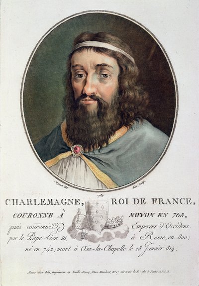 Carlo Magno (747-814), Re di Francia, inciso da Ride, 1789 da Antoine Louis Francois Sergent Marceau